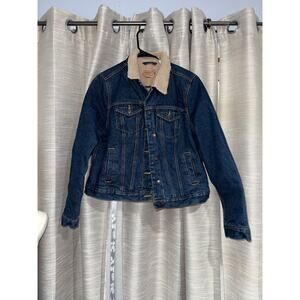 Schmidt Women’s Sherpa Lined Denim Jacket Large Trucker Jean Coat Western Cozy